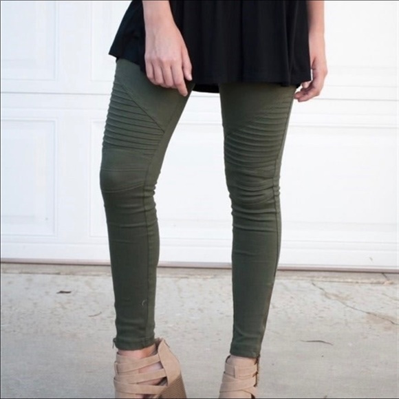 Olive green moto leggings - Picture 5 of 8